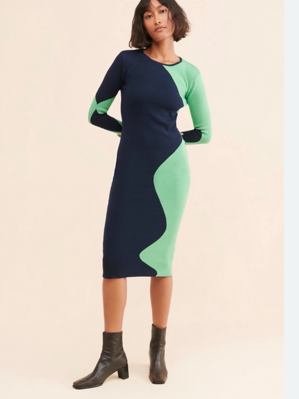 Another Girl Colorblock Wavy Knit Long Sleeve Midi Dress, Size 8 Women’s